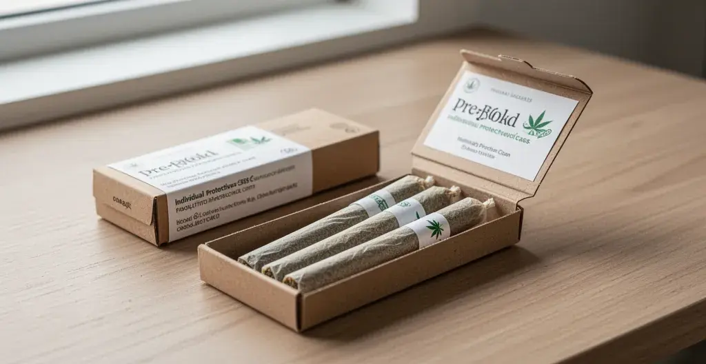 Étuis de protection individuels ouverts contenant des pré-roulés CBD
