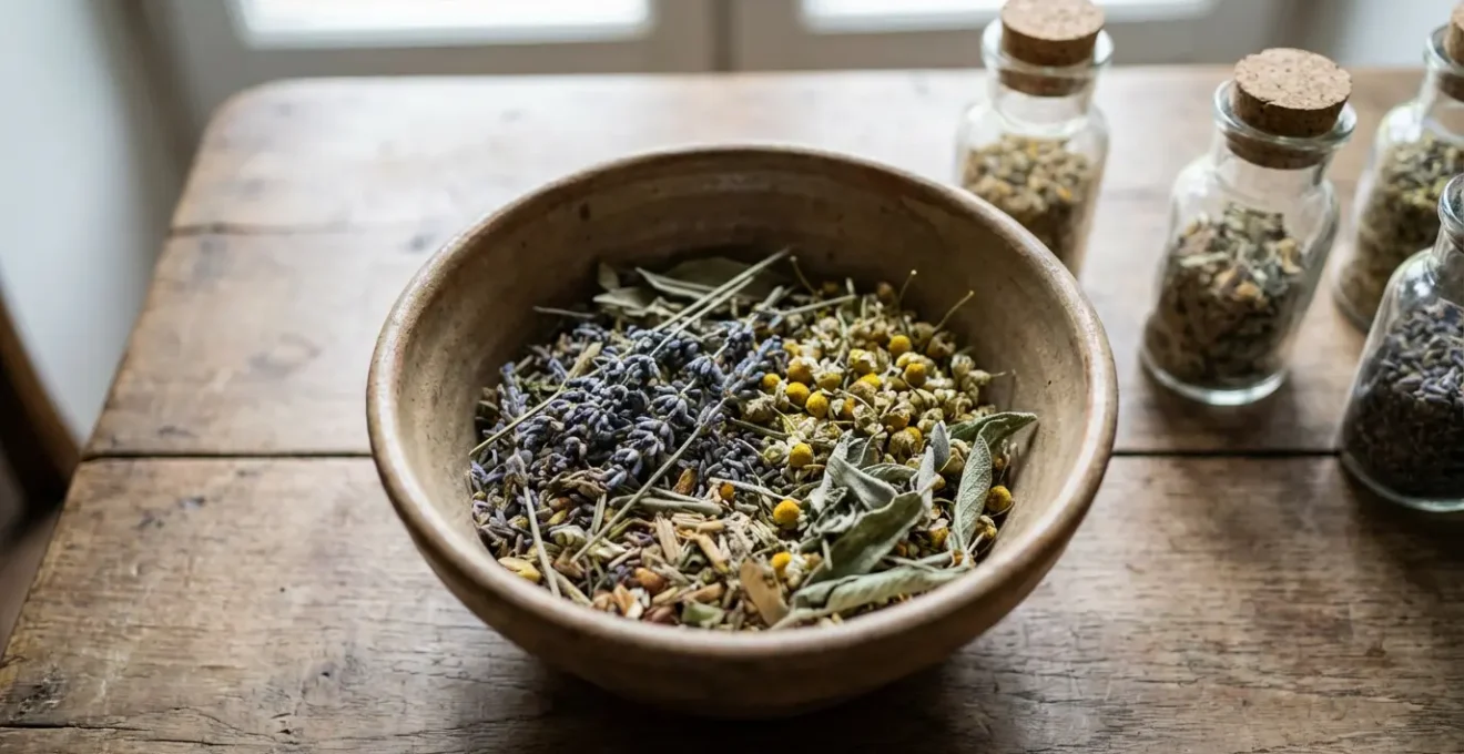 Herbes séchées pour joint CBD dans un bol en céramique artisanal