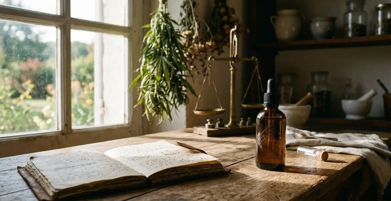 Pipette d'huile CBD avec gouttes et calcul de dosage visuel