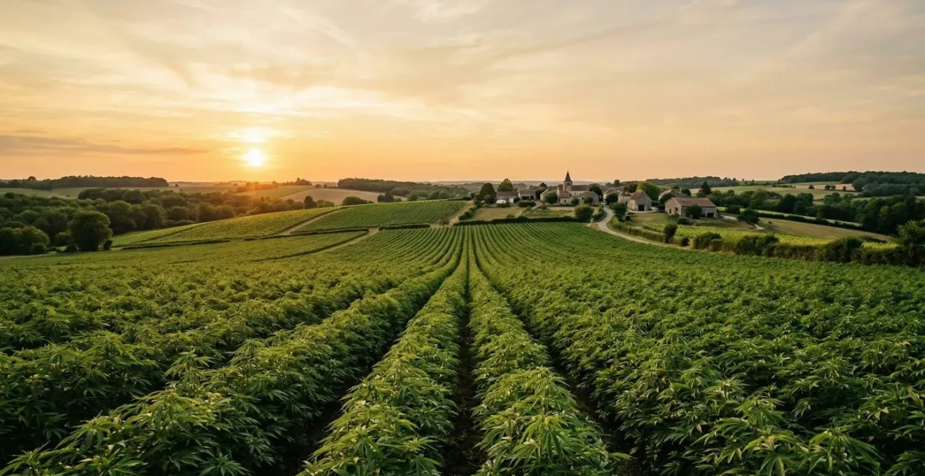 Champs de chanvre bio dans la campagne française