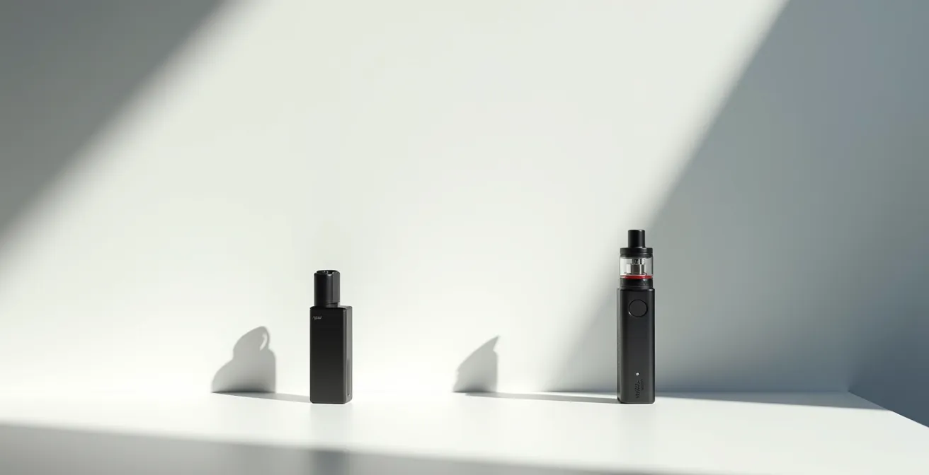 Comparaison visuelle entre pod compact et dispositif sub-ohm