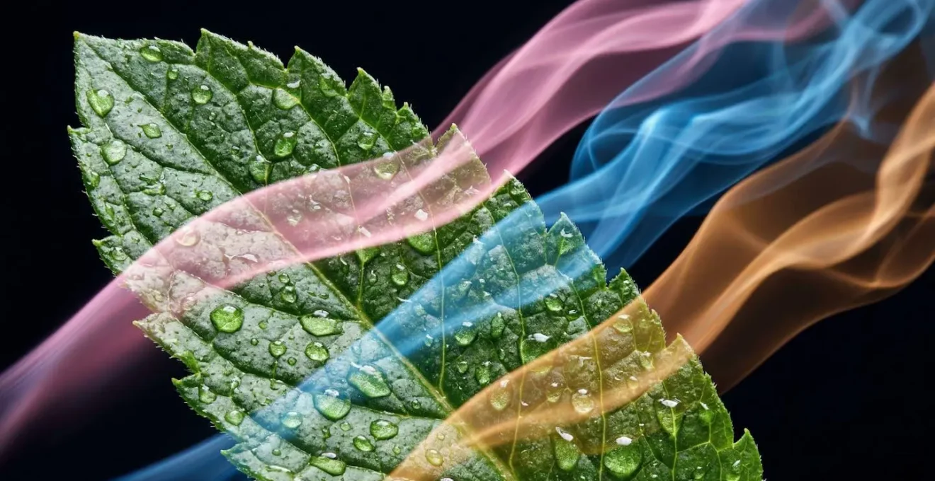 Vue macro de papilles gustatives stylisées avec vapeur colorée