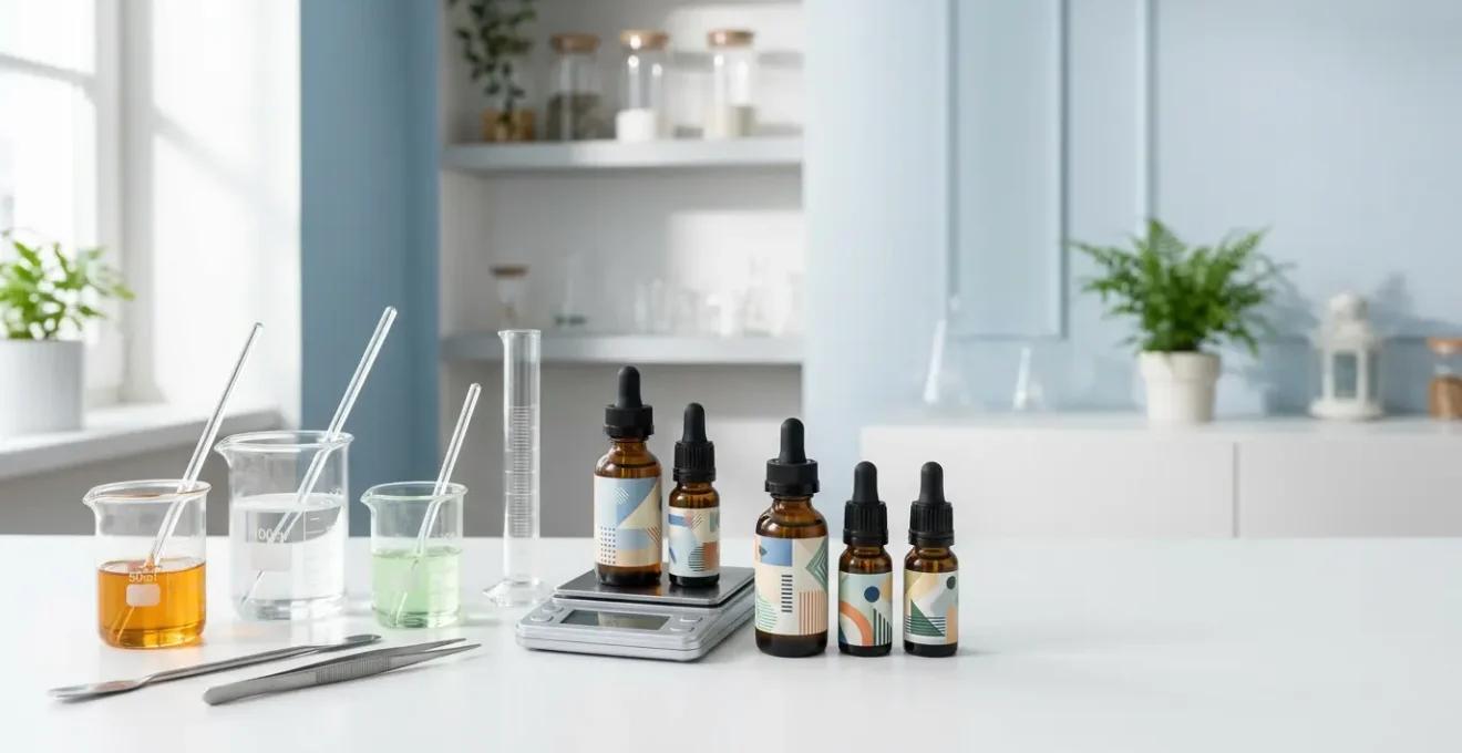 Préparation artisanale de e-liquide CBD avec booster et arômes fruités en laboratoire