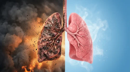 Comparaison visuelle des poumons avec vapeur douce versus fumée toxique