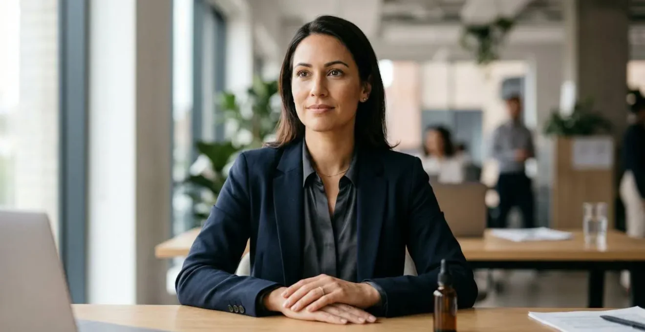 Professionnel en préparation calme avant une présentation importante