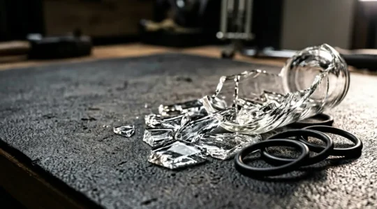 Pyrex de clearomiseur cassé avec éclats de verre et joints toriques visibles