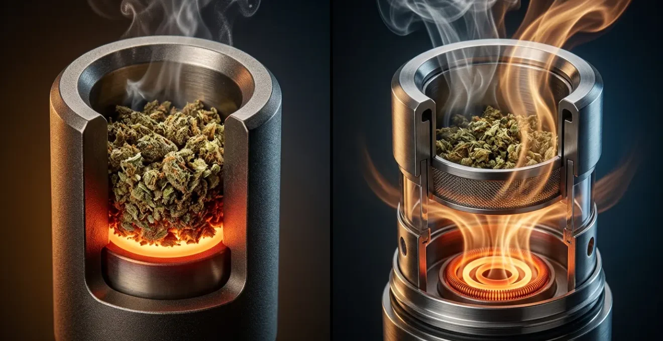 Comparaison visuelle entre les technologies de chauffe conduction et convection dans les vaporisateurs pour fleurs de CBD