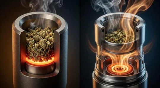 Comparaison visuelle entre les technologies de chauffe conduction et convection dans les vaporisateurs pour fleurs de CBD