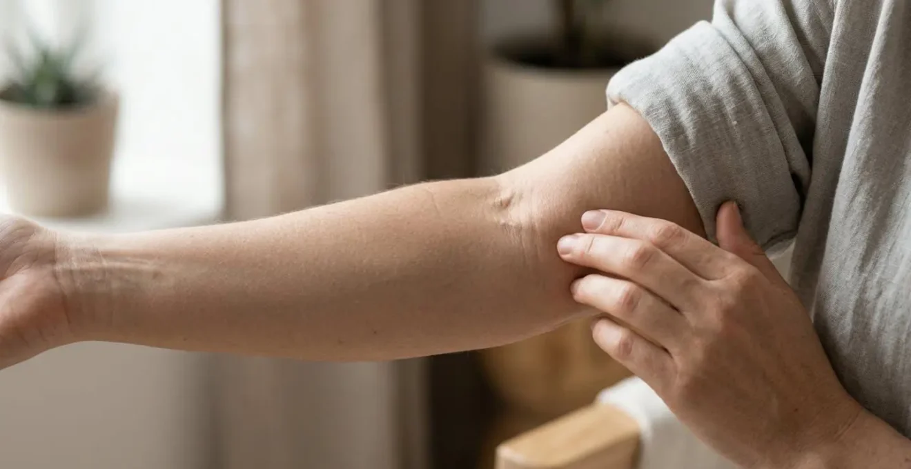 Test cutané de sécurité avec une goutte d'huile de CBD sur le pli du coude pour détecter une éventuelle allergie.