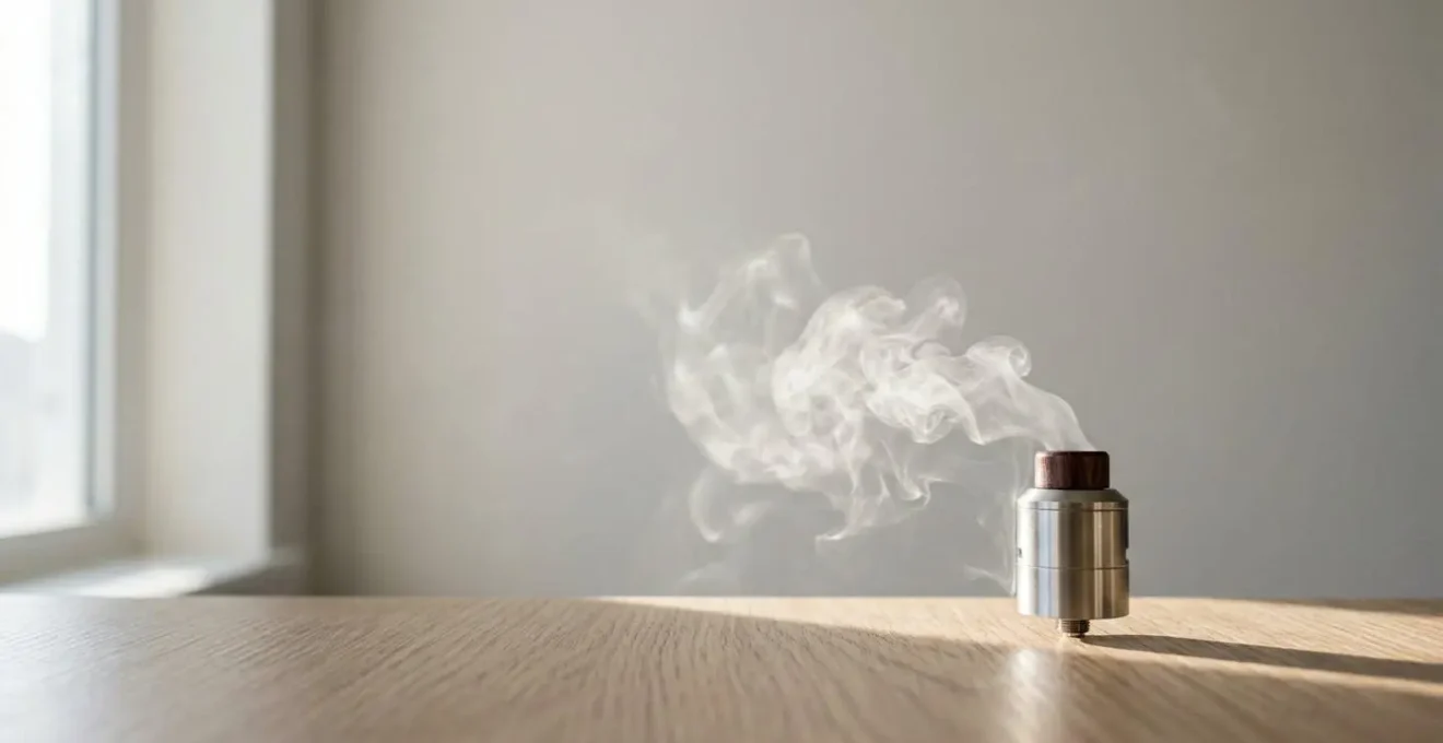 Vue large d'un atomiseur produisant une vapeur délicate dans un environnement épuré